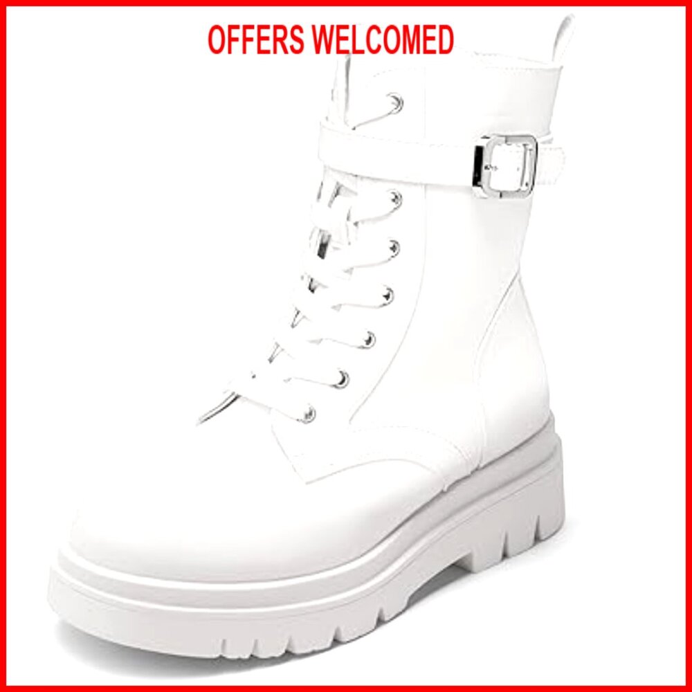 Women's Combat Platform Boots Lace Up Lug Sole Buckle Ankle Booties
